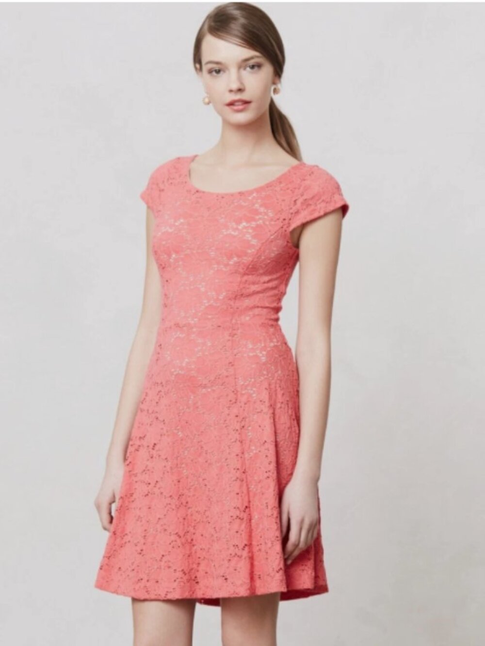 Maeve Anthropologie Dayflower Lace Dress Coral Size S
